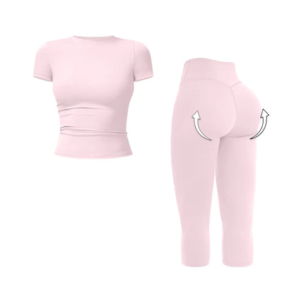 MFVIM Women’S Breathable Body-Shaping Yoga Outfit, High-Waisted Quick-Dry Fitness Wear, Versatile Three-Quarter Shorts Sports Set,Summerwins