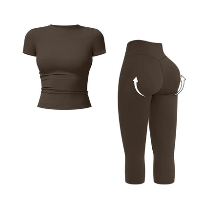 MFVIM Women’S Breathable Body-Shaping Yoga Outfit, High-Waisted Quick-Dry Fitness Wear, Versatile Three-Quarter Shorts Sports Set,Summerwins