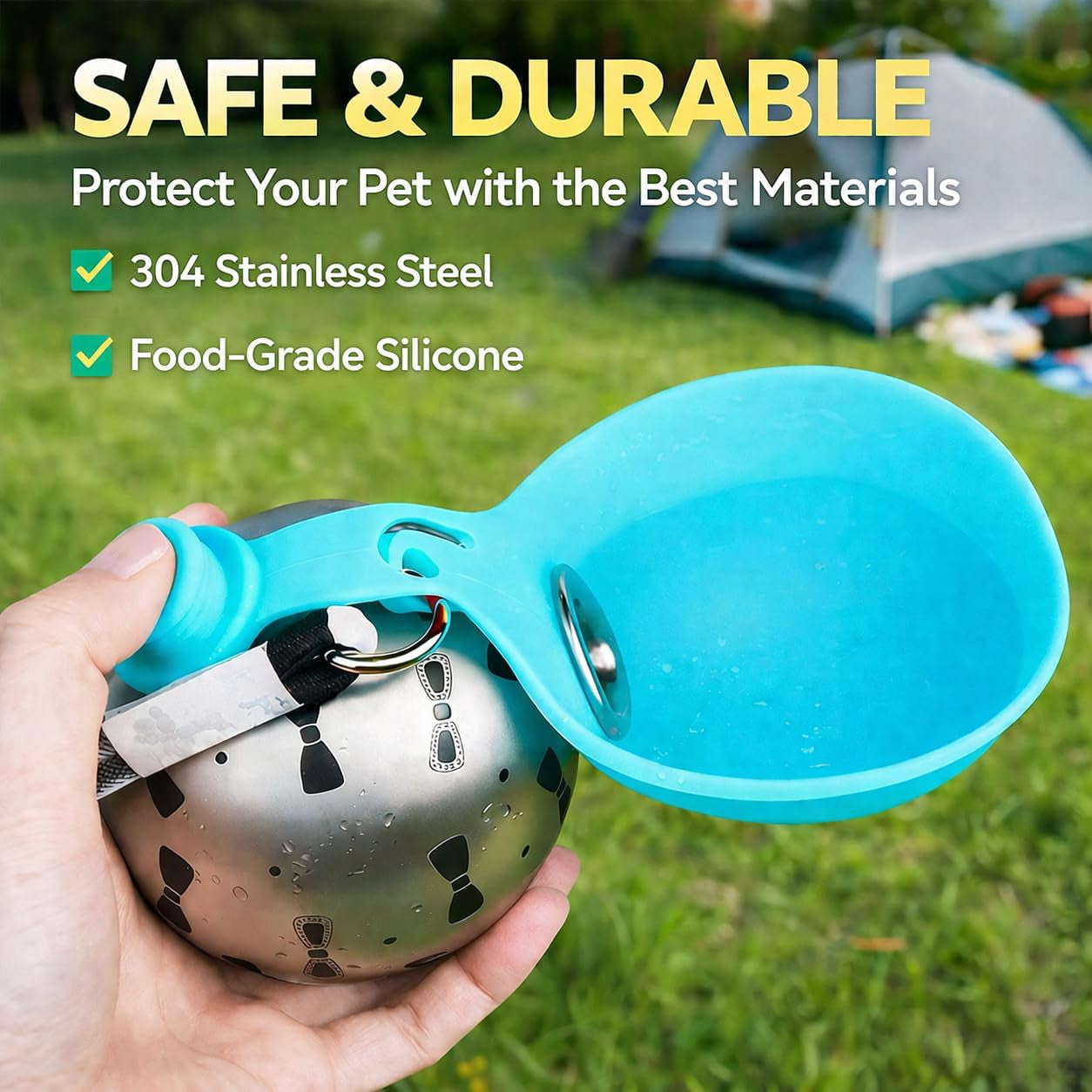 Portable Dog Water Ball, 2-In-1 Foldable Pet Water Bottle, Large-Capacity 304 Stainless Steel Cup with Foldable Silicone Bowl, Leak-Proof & Travel-Friendly, Suitable for Walks and Hiking (Blue1)