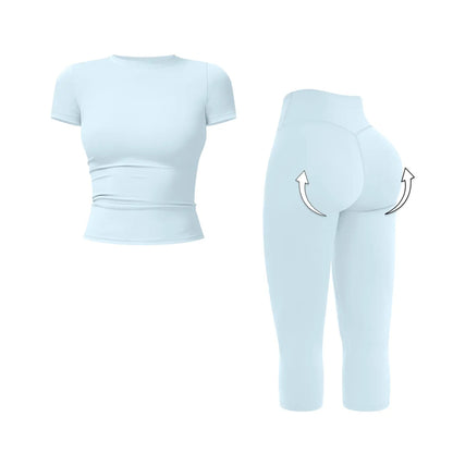 MFVIM Women’S Breathable Body-Shaping Yoga Outfit, High-Waisted Quick-Dry Fitness Wear, Versatile Three-Quarter Shorts Sports Set,Summerwins