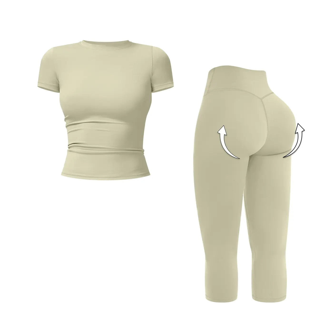 MFVIM Women’S Breathable Body-Shaping Yoga Outfit, High-Waisted Quick-Dry Fitness Wear, Versatile Three-Quarter Shorts Sports Set,Summerwins