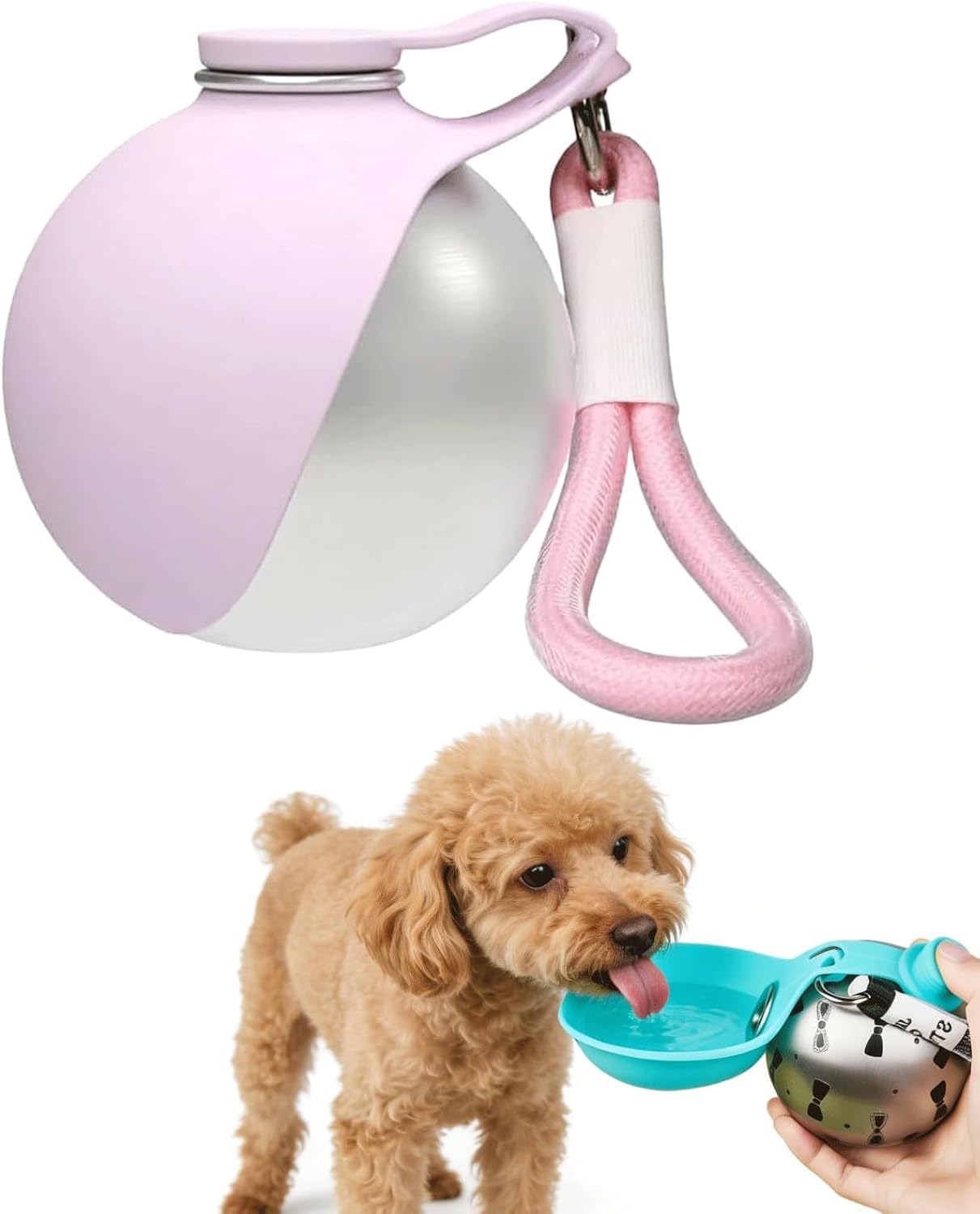 Portable Dog Water Ball, 2-In-1 Foldable Pet Water Bottle, Large-Capacity 304 Stainless Steel Cup with Foldable Silicone Bowl, Leak-Proof & Travel-Friendly, Suitable for Walks and Hiking (Blue1)