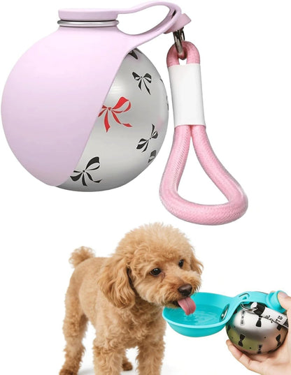 Portable Dog Water Ball, 2-In-1 Foldable Pet Water Bottle, Large-Capacity 304 Stainless Steel Cup with Foldable Silicone Bowl, Leak-Proof & Travel-Friendly, Suitable for Walks and Hiking (Blue1)
