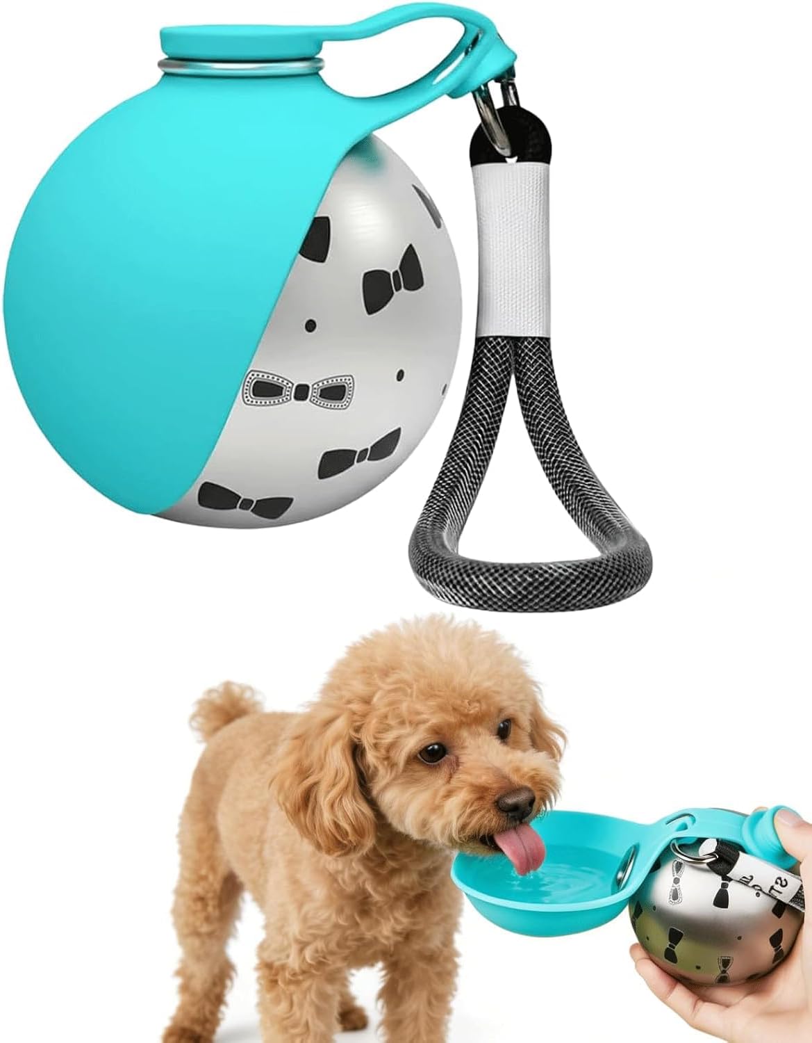 Portable Dog Water Ball, 2-In-1 Foldable Pet Water Bottle, Large-Capacity 304 Stainless Steel Cup with Foldable Silicone Bowl, Leak-Proof & Travel-Friendly, Suitable for Walks and Hiking (Blue1)