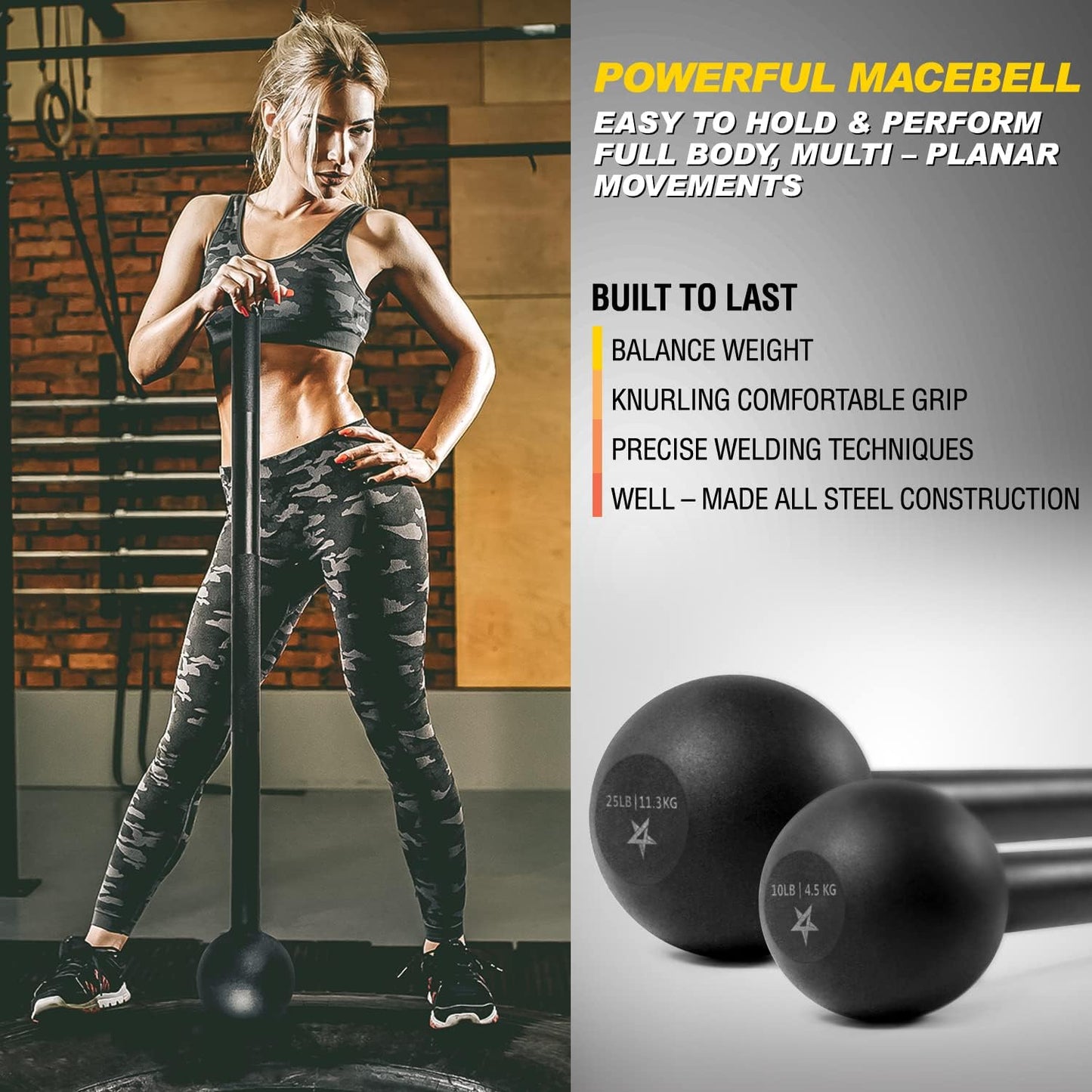 Unleash Your Strength with Our 15 lb Steel Mace Bell - Perfect for Full Body Workouts, Shoulder Mobility, and Grip Training for Both Men and Women