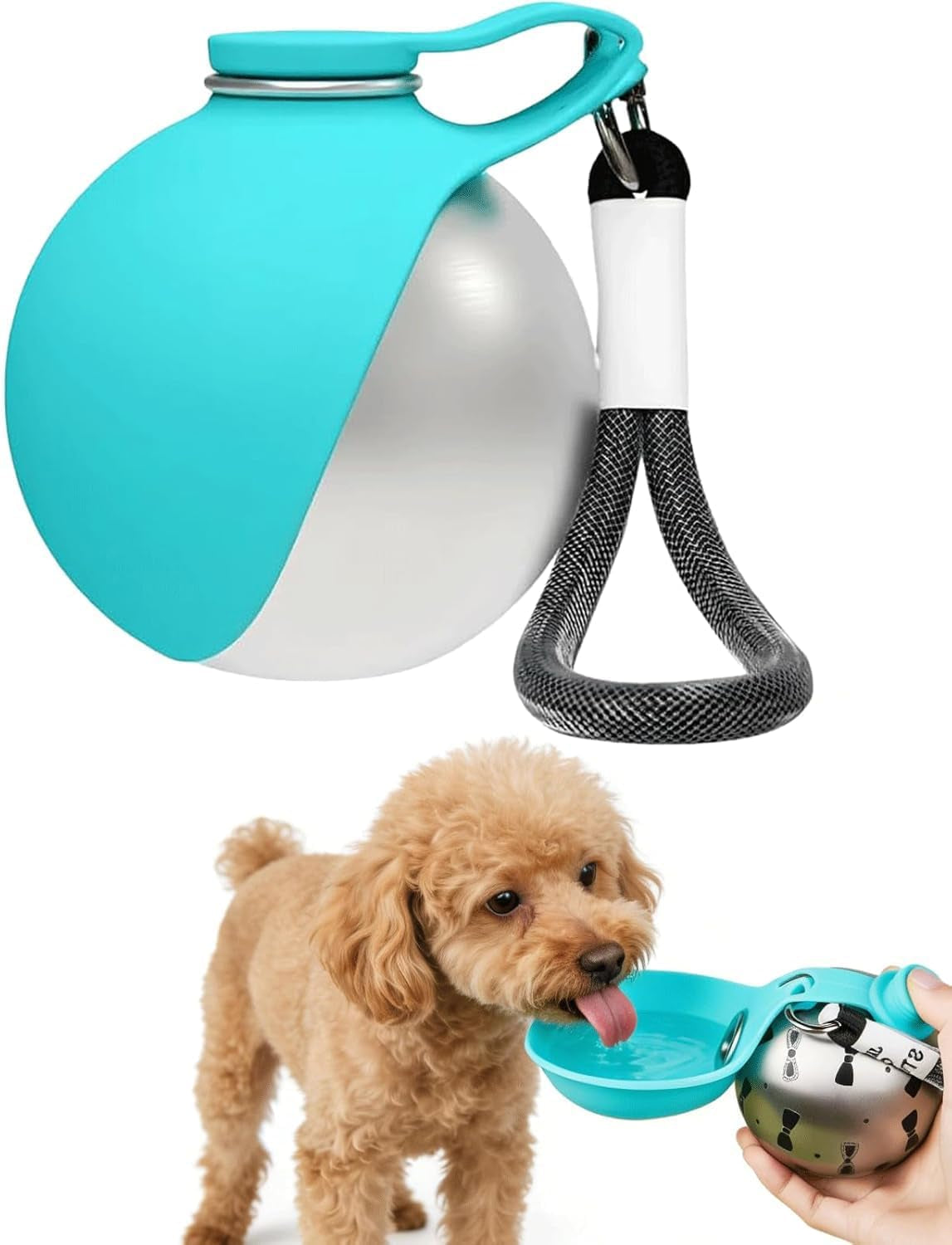 Portable Dog Water Ball, 2-In-1 Foldable Pet Water Bottle, Large-Capacity 304 Stainless Steel Cup with Foldable Silicone Bowl, Leak-Proof & Travel-Friendly, Suitable for Walks and Hiking (Blue1)