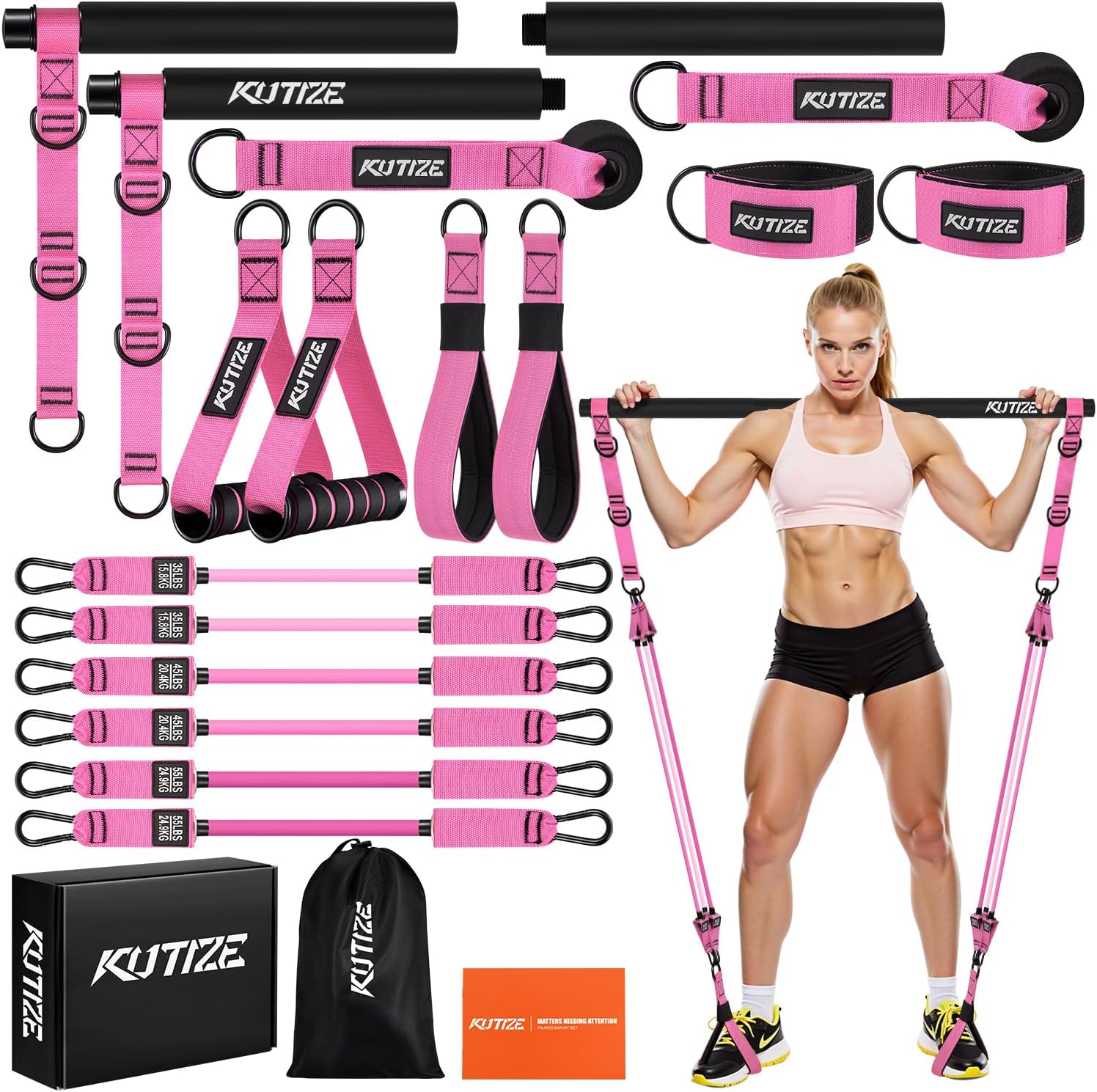 Pilates Bar Kit with Resistance Bands, Heavy Duty Pilates Equipment for Men, Training Bands with Handles for Legs, Hip, Back, Arm, Abs, Chest, Shoulders, Portable Home Gym Workout Equipment