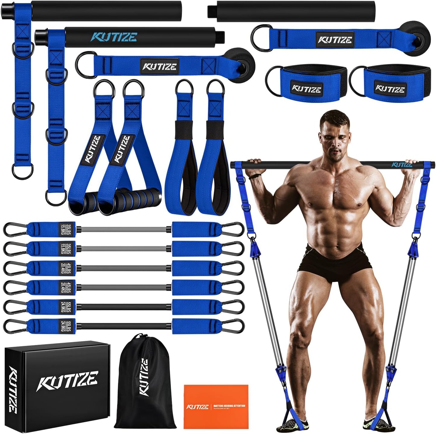 Pilates Bar Kit with Resistance Bands, Heavy Duty Pilates Equipment for Men, Training Bands with Handles for Legs, Hip, Back, Arm, Abs, Chest, Shoulders, Portable Home Gym Workout Equipment
