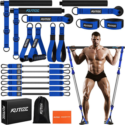Pilates Bar Kit with Resistance Bands, Heavy Duty Pilates Equipment for Men, Training Bands with Handles for Legs, Hip, Back, Arm, Abs, Chest, Shoulders, Portable Home Gym Workout Equipment
