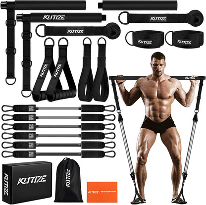 Pilates Bar Kit with Resistance Bands, Heavy Duty Pilates Equipment for Men, Training Bands with Handles for Legs, Hip, Back, Arm, Abs, Chest, Shoulders, Portable Home Gym Workout Equipment