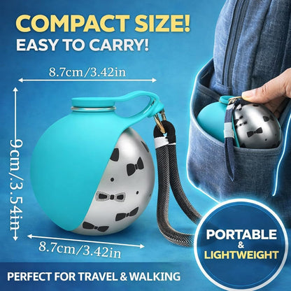 Portable Dog Water Ball, 2-In-1 Foldable Pet Water Bottle, Large-Capacity 304 Stainless Steel Cup with Foldable Silicone Bowl, Leak-Proof & Travel-Friendly, Suitable for Walks and Hiking (Blue1)