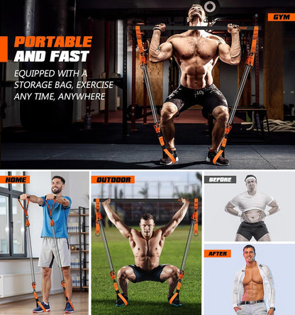 Pilates Bar Kit with Resistance Bands, Heavy Duty Pilates Equipment for Men, Training Bands with Handles for Legs, Hip, Back, Arm, Abs, Chest, Shoulders, Portable Home Gym Workout Equipment