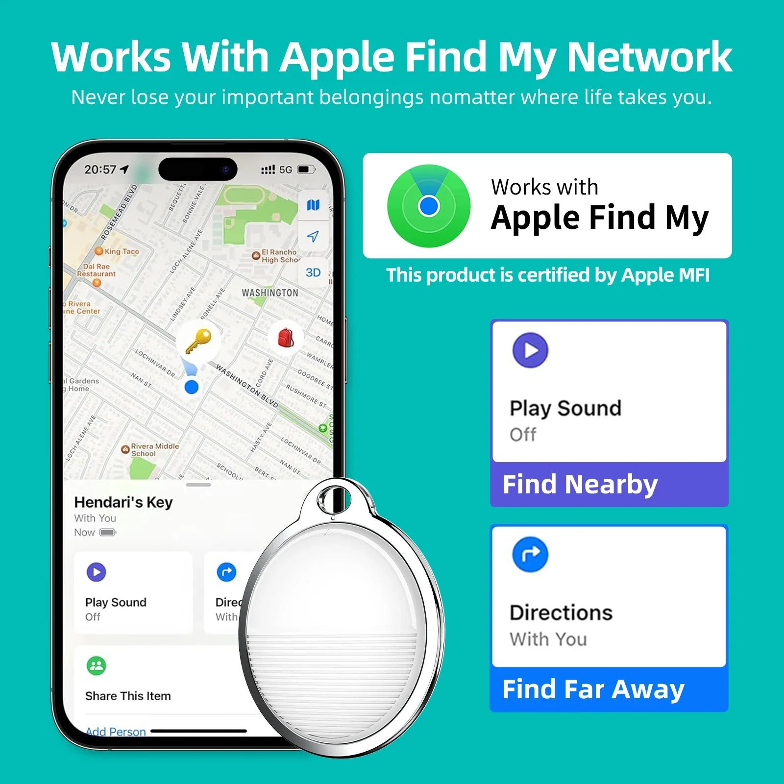 Compact Bluetooth GPS Tracker for Apple Devices - Find My App Compatible Tag for Keys, Wallets, and Bags