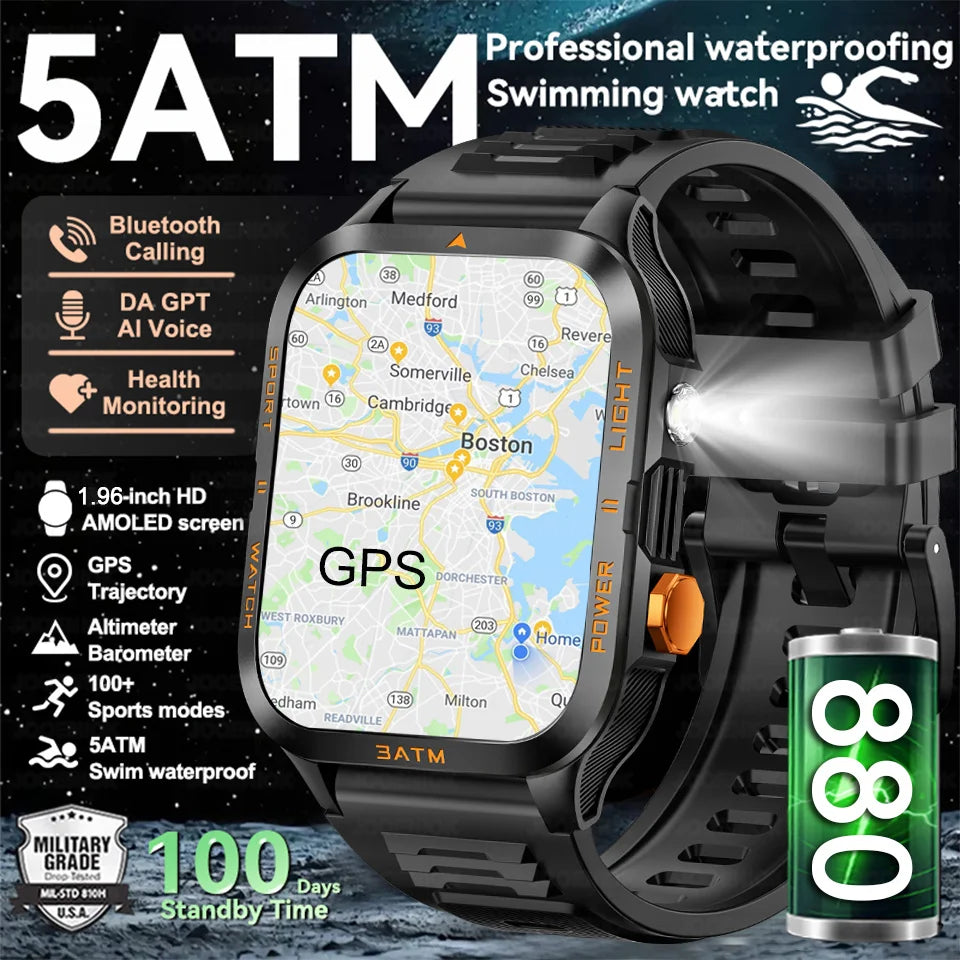 Explore the Great Outdoors with Our 2025 Outdoor Smartwatch - 1.96-Inch HD Screen, 880mAh Battery, and 3ATM Waterproof Design!