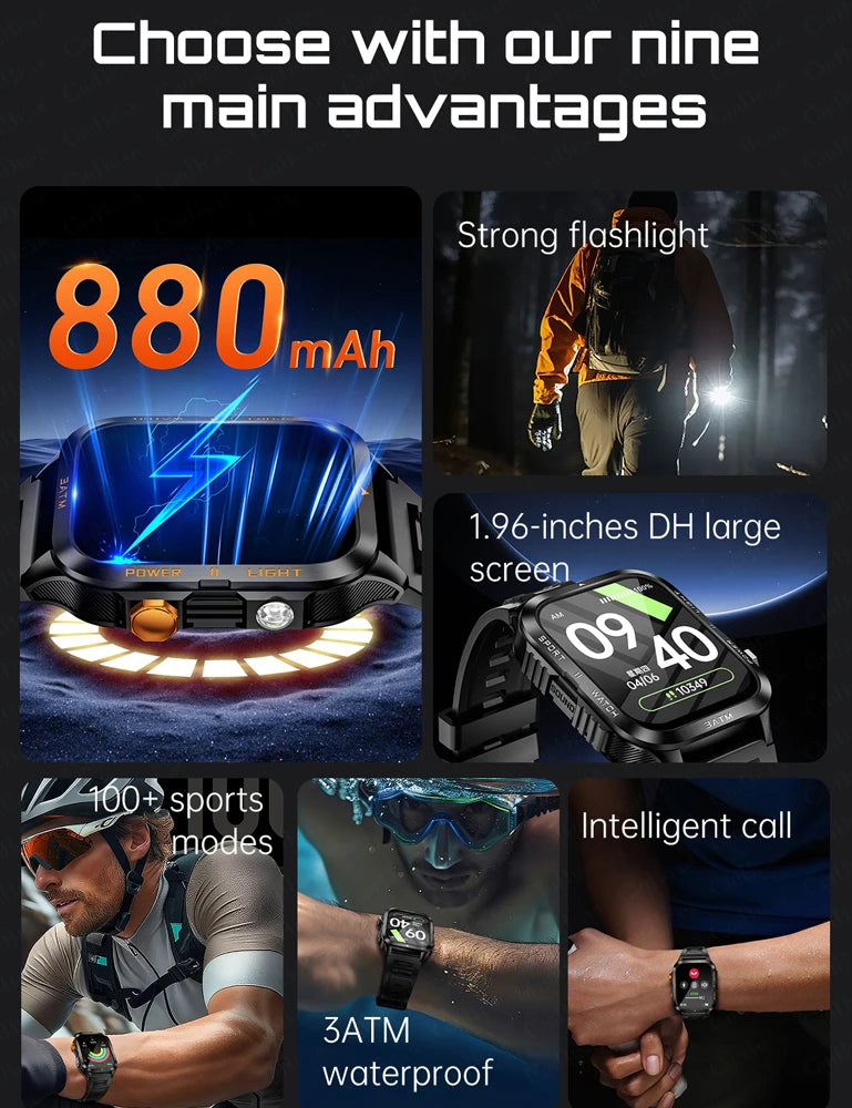 Explore the Great Outdoors with Our 2025 Outdoor Smartwatch - 1.96-Inch HD Screen, 880mAh Battery, and 3ATM Waterproof Design!