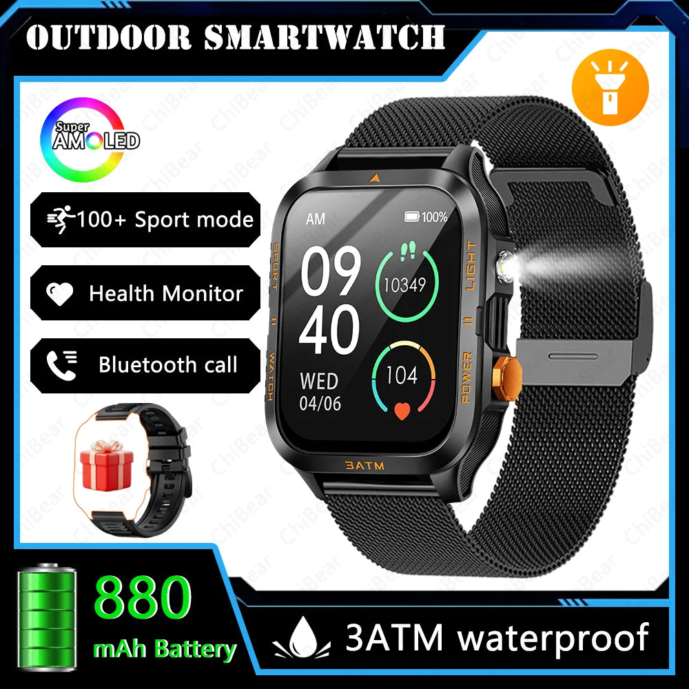 Explore the Great Outdoors with Our 2025 Outdoor Smartwatch - 1.96-Inch HD Screen, 880mAh Battery, and 3ATM Waterproof Design!