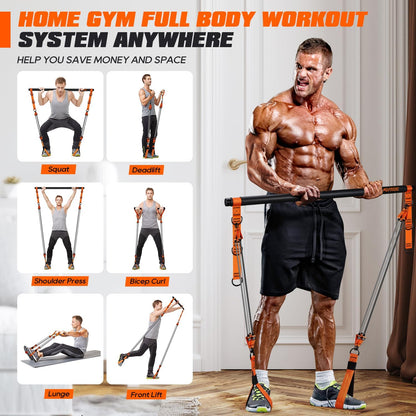 Pilates Bar Kit with Resistance Bands, Heavy Duty Pilates Equipment for Men, Training Bands with Handles for Legs, Hip, Back, Arm, Abs, Chest, Shoulders, Portable Home Gym Workout Equipment
