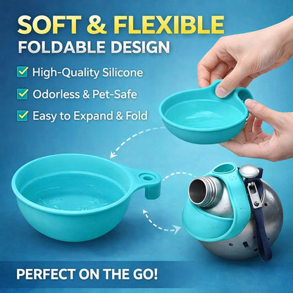 Portable Dog Water Ball, 2-In-1 Foldable Pet Water Bottle, Large-Capacity 304 Stainless Steel Cup with Foldable Silicone Bowl, Leak-Proof & Travel-Friendly, Suitable for Walks and Hiking (Blue1)