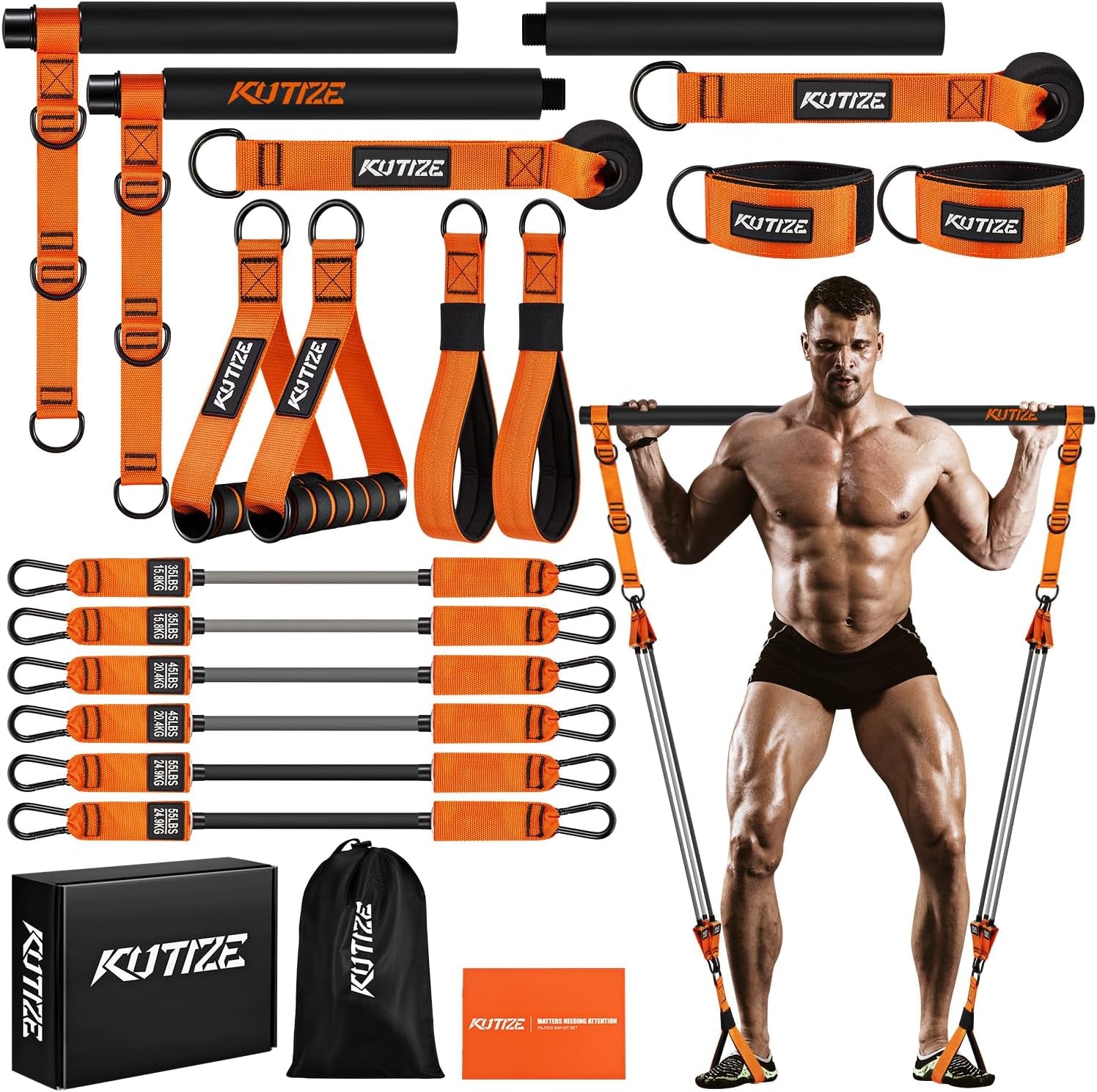 Pilates Bar Kit with Resistance Bands, Heavy Duty Pilates Equipment for Men, Training Bands with Handles for Legs, Hip, Back, Arm, Abs, Chest, Shoulders, Portable Home Gym Workout Equipment