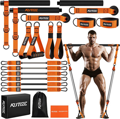 Pilates Bar Kit with Resistance Bands, Heavy Duty Pilates Equipment for Men, Training Bands with Handles for Legs, Hip, Back, Arm, Abs, Chest, Shoulders, Portable Home Gym Workout Equipment